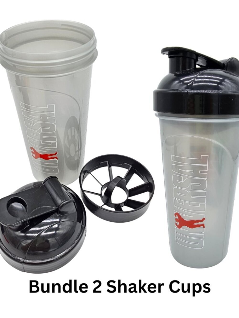 Bundle of 2 Silver Shaker Cups Protein Mixer Bottles BPA & DEHP Free New